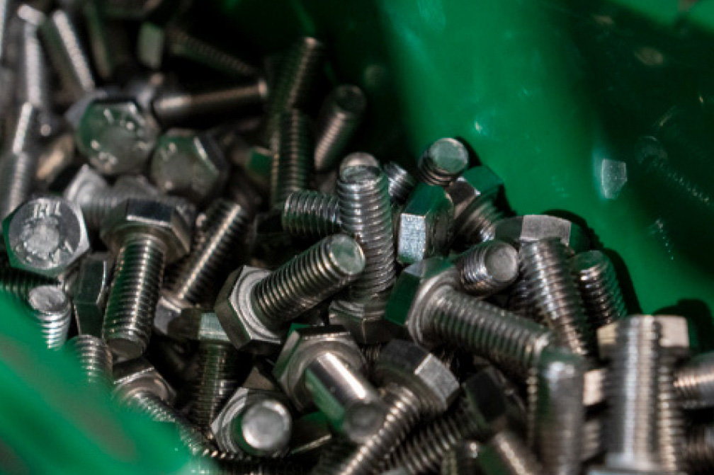 Tray of bolts closeup
